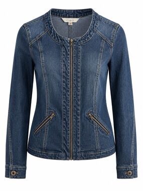 Cleo Denim Jacket Womens XS Dark Wash Zip Front Stretch Fitted